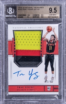 2018-19 Panini National Treasures #103 Trae Young Signed Patch Rookie Card (#53/99) - BGS GEM MINT 9.5/BGS 10